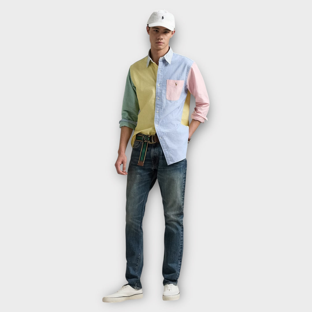 Detalje af Ralph Lauren farverig Oxford skjorte i bomuld