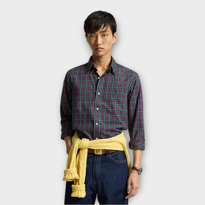 RALPH LAUREN Twill skjorte I Grøn/Lilla