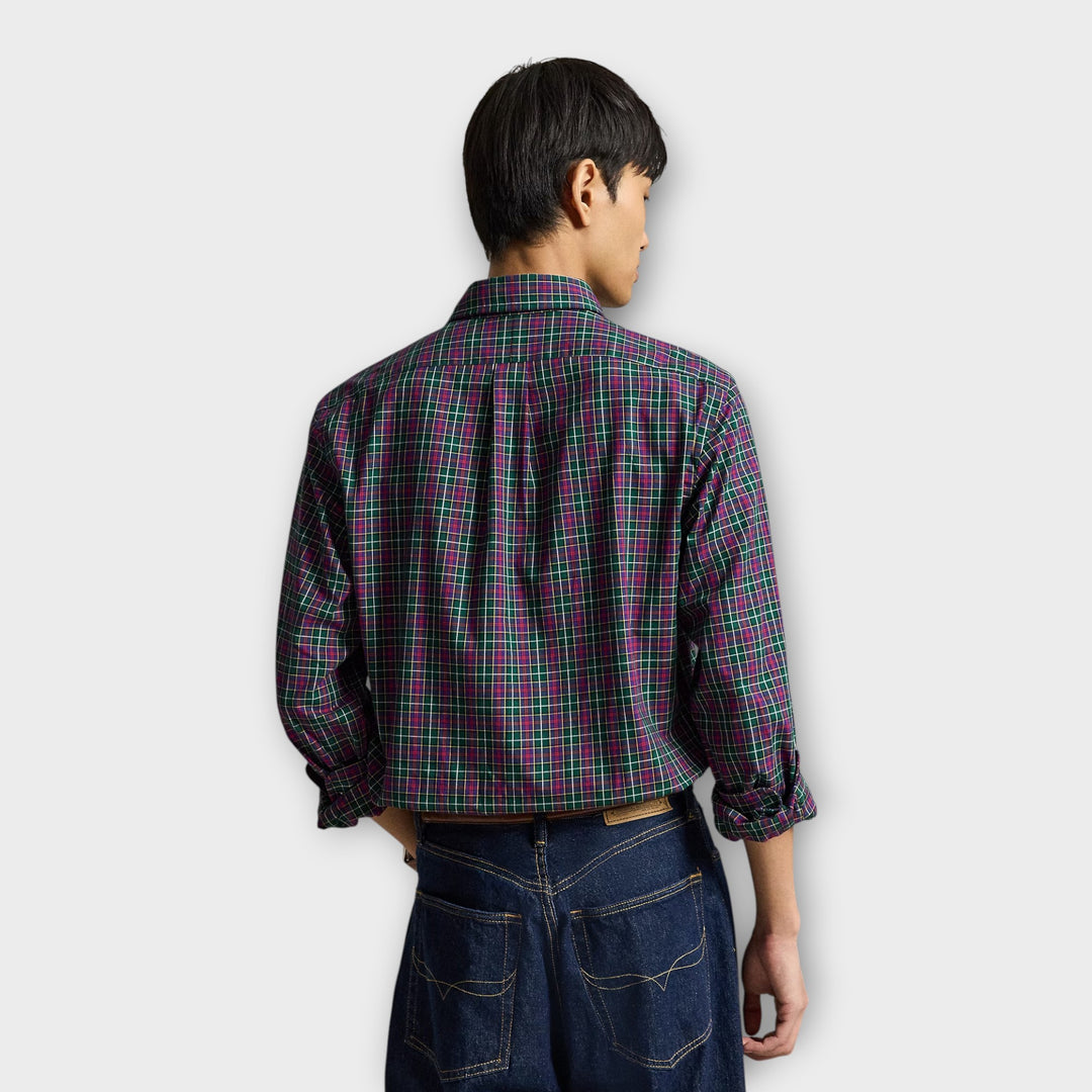 RALPH LAUREN Twill skjorte I Grøn/Lilla