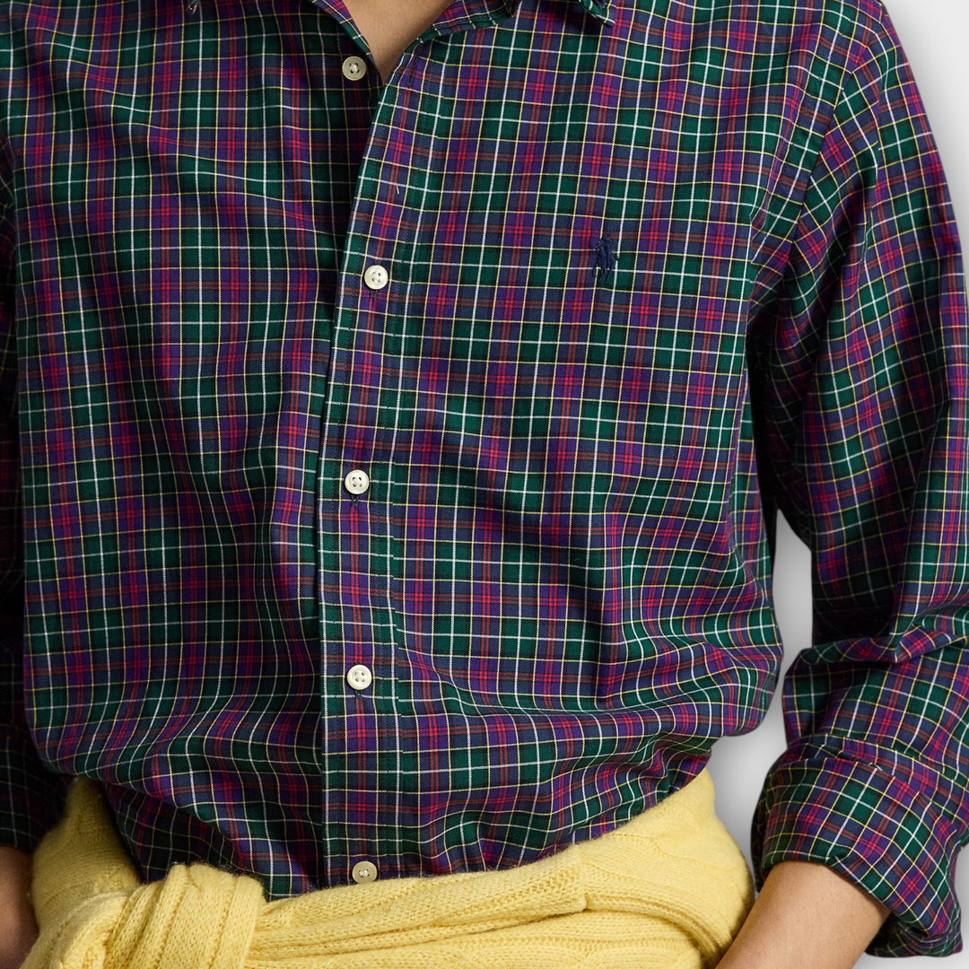 RALPH LAUREN Twill skjorte I Grøn/Lilla
