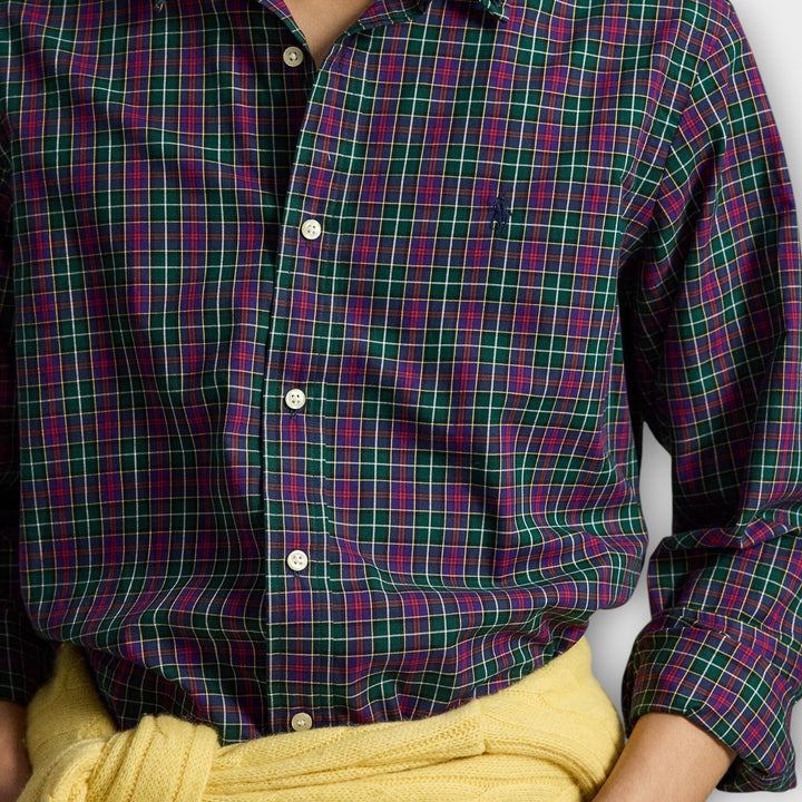 RALPH LAUREN Twill skjorte I Grøn/Lilla