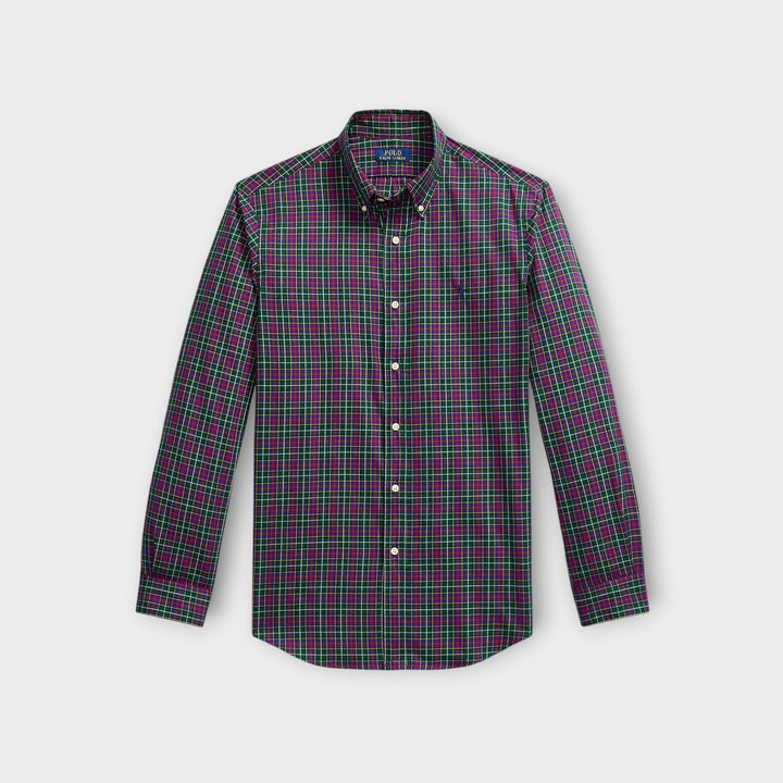 RALPH LAUREN Twill skjorte I Grøn/Lilla