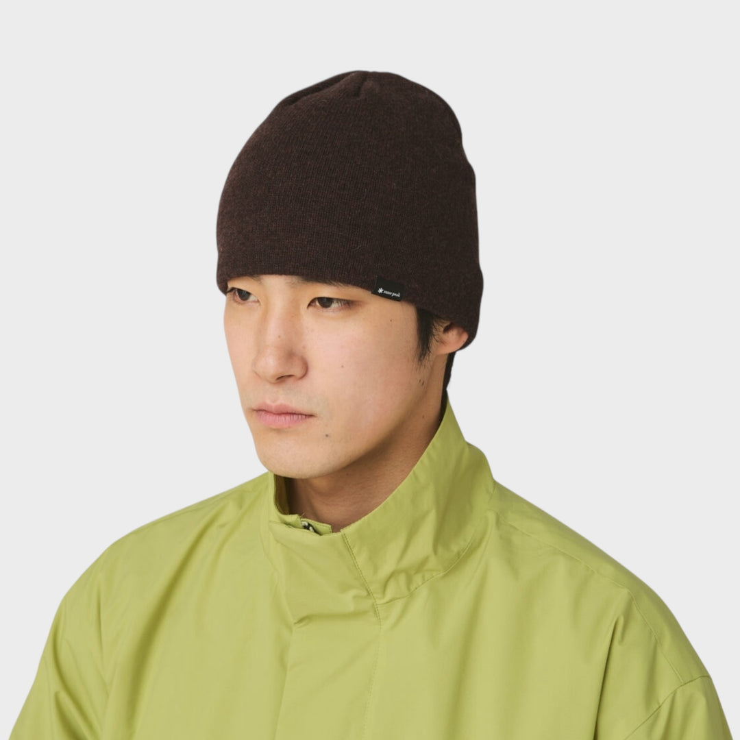 Vaskbar mørkebrun uldhue med ribkant fra Snow Peak mænd vinter varm hue efterår