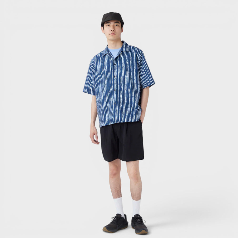 Snow Peak Patterned Shirt Take i Navy med all-over print.