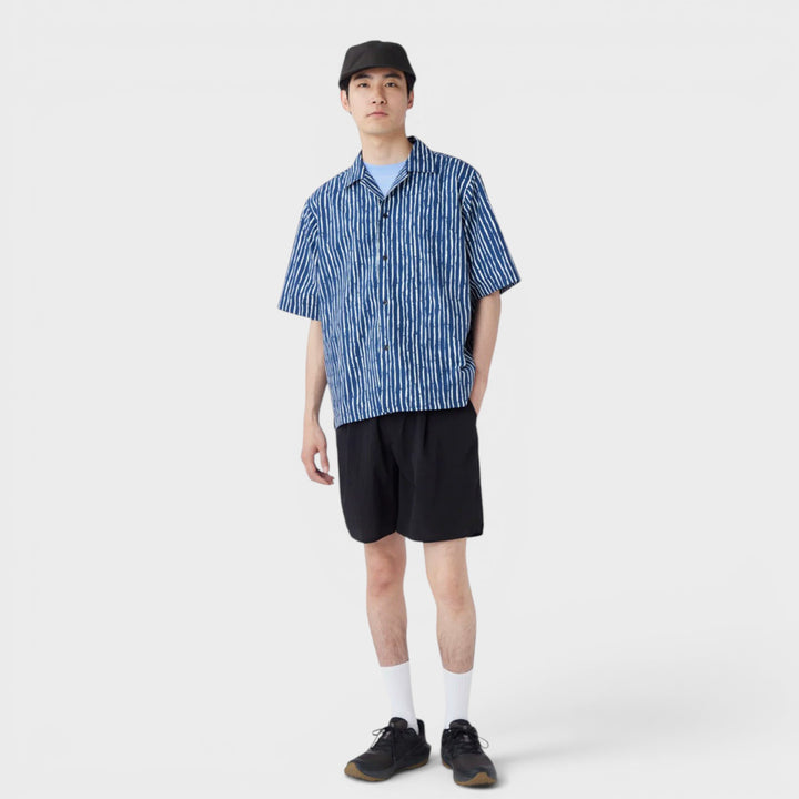 Snow Peak Patterned Shirt Take i Navy med all-over print.
