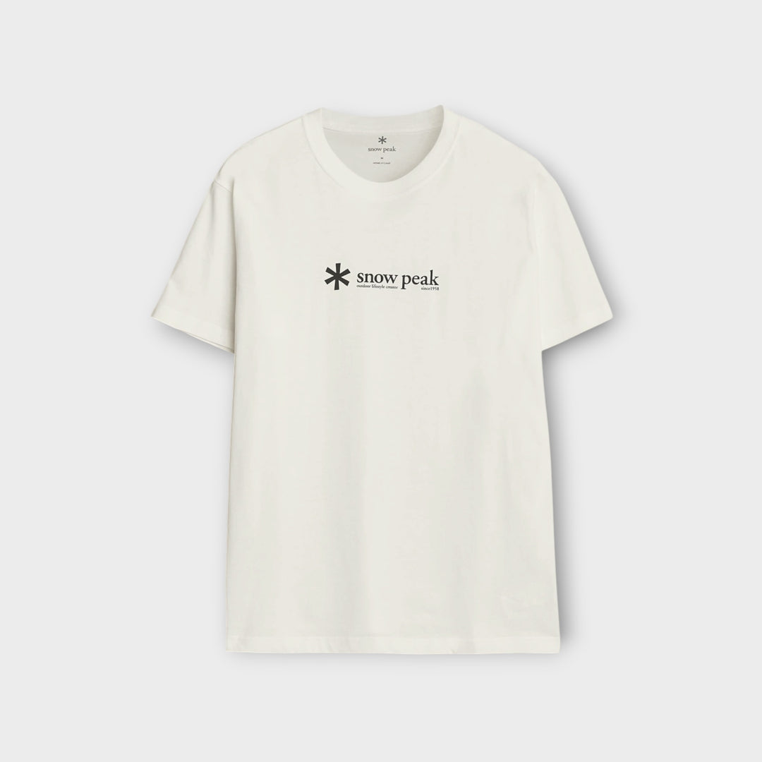 Snow Peak Soft Cotton Logo T-Shirt i hvid med minimalistisk Snow Peak logo.