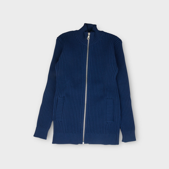 S.N.S. Herning FANG Pocket i Olde Blue set forfra med kraftig strik og brystlomme.