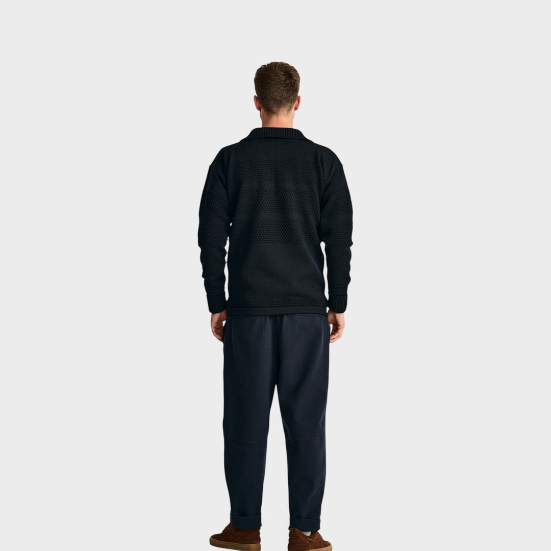 S.N.S Herning uldtrøje med boblestruktur og full zip i navy