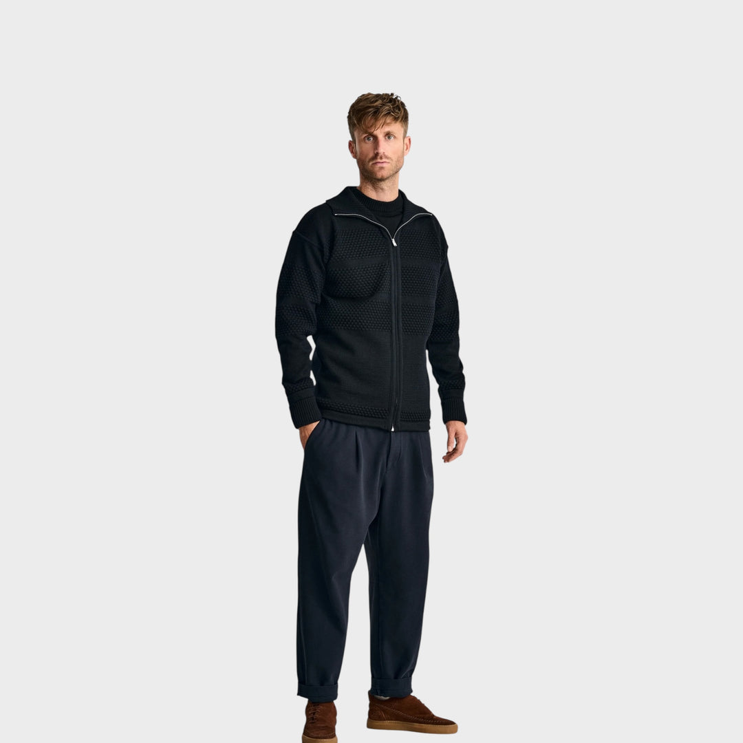 Navy blå S.N.S Herning Fisherman Full Zip jakke i 100% uld