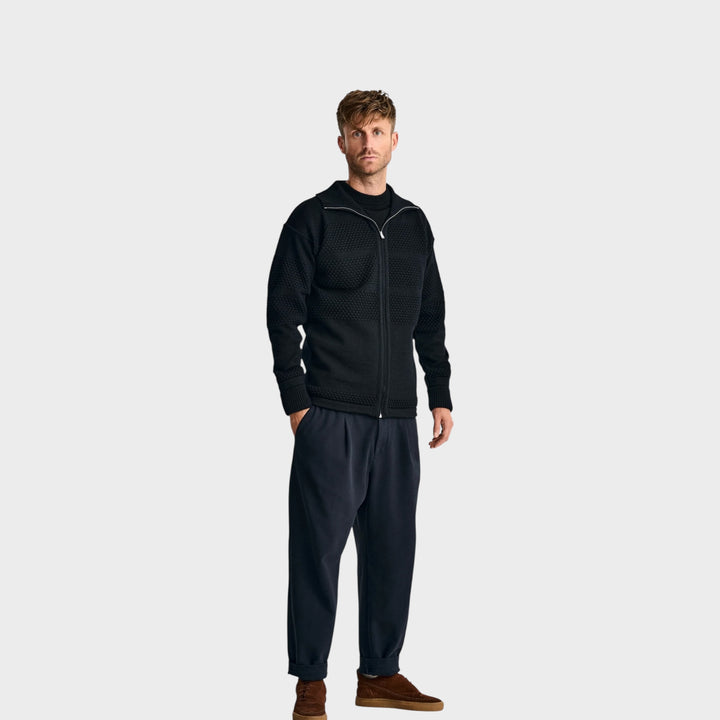 Navy blå S.N.S Herning Fisherman Full Zip jakke i 100% uld