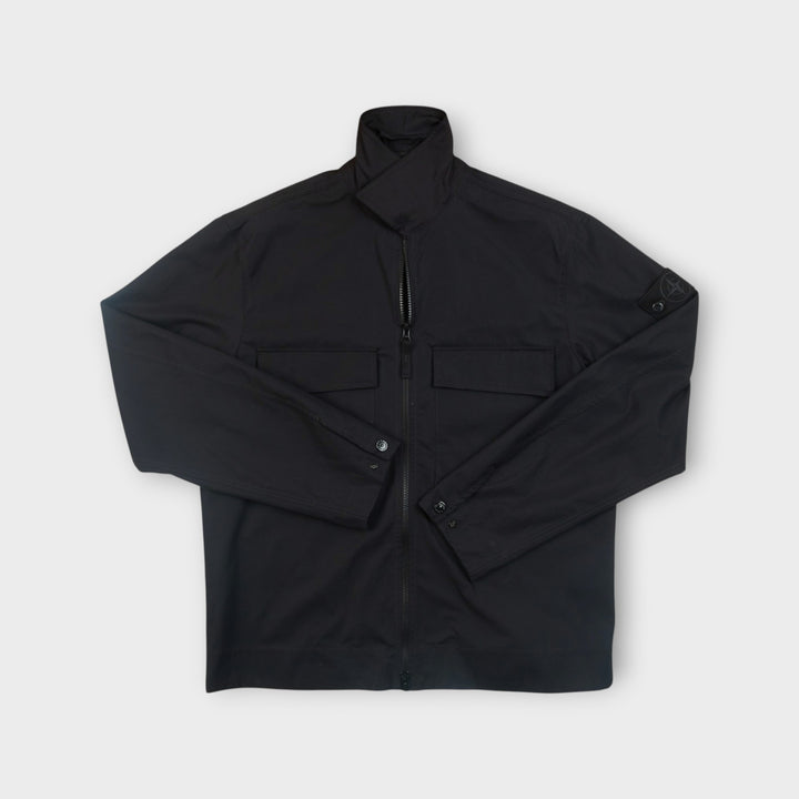 Stone Island sort canvas overshirt med brystlommer og lynlås