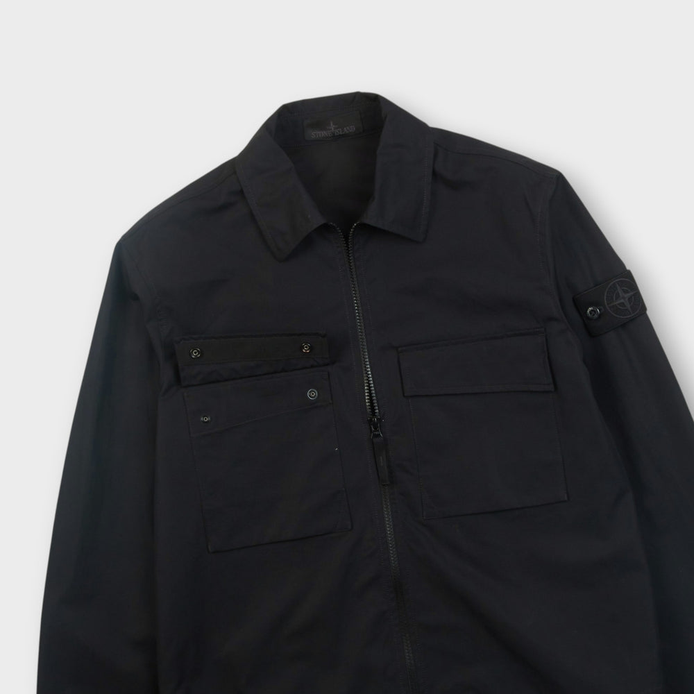 Sort Stone Island Ghost overshirt i kraftig bomuldscanvas