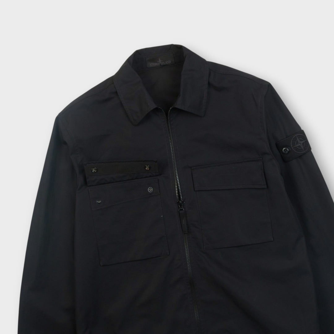 Sort Stone Island Ghost overshirt i kraftig bomuldscanvas