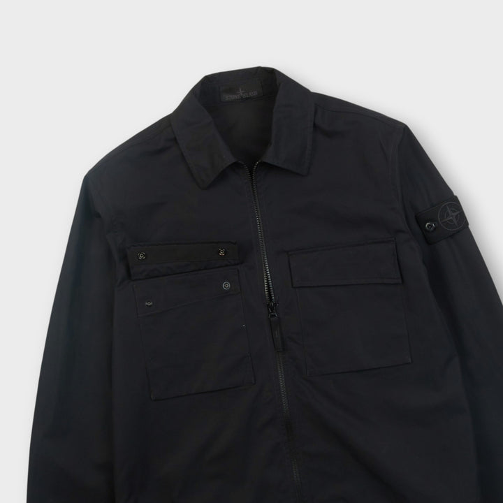 Sort Stone Island Ghost overshirt i kraftig bomuldscanvas