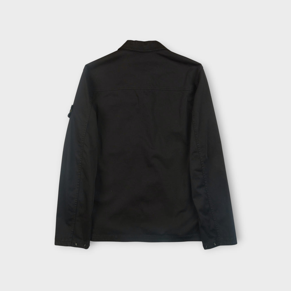 Sort Stone Island overshirt i stretch bomuldssatin med lynlås