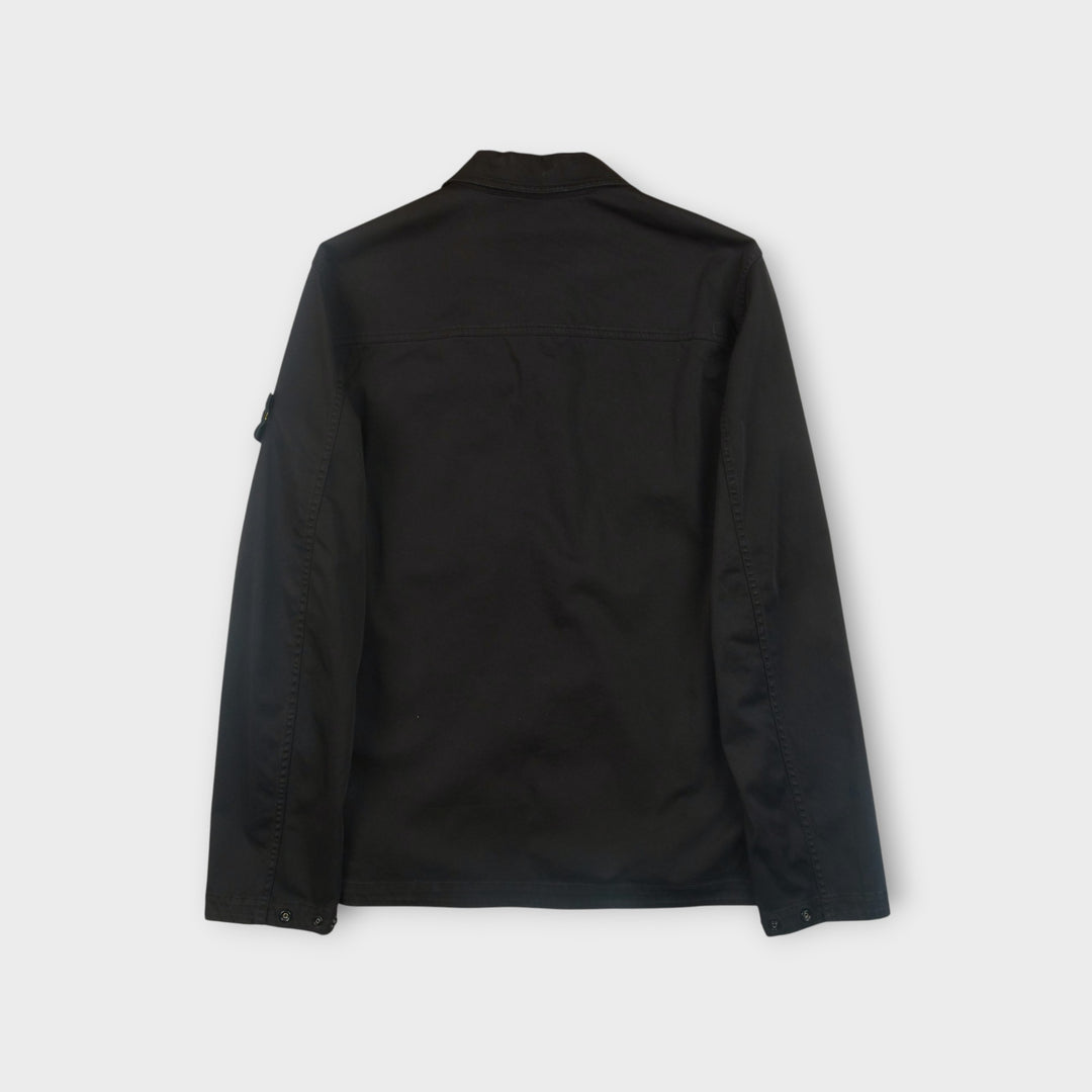 Sort Stone Island overshirt i stretch bomuldssatin med lynlås