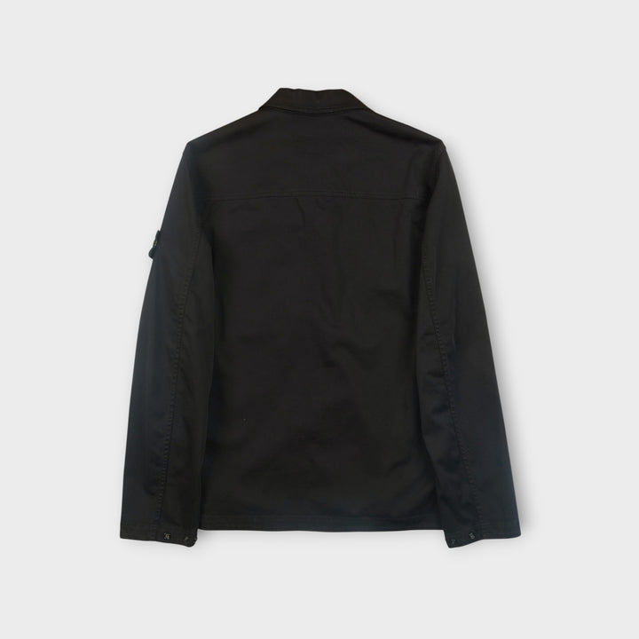 Sort Stone Island overshirt i stretch bomuldssatin med lynlås
