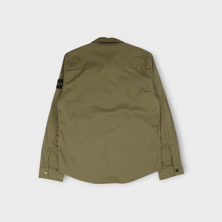 Olive overshirt fra Stone Island i børstet bomuld med rå finish