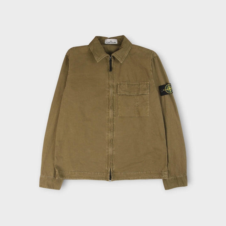 Stone Island overshirt i olive med lynlås og brystlomme i canvas