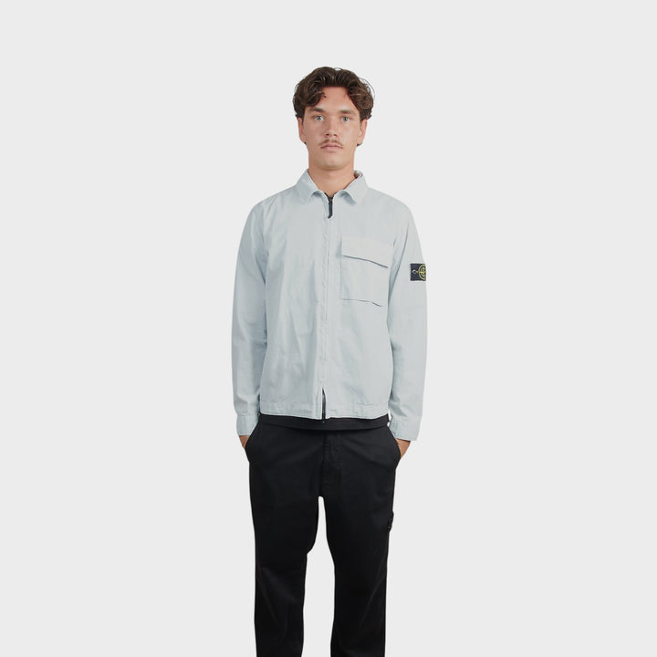 Stone Island Brushed Organic Cotton Canvas Overshirt i Sky Blue