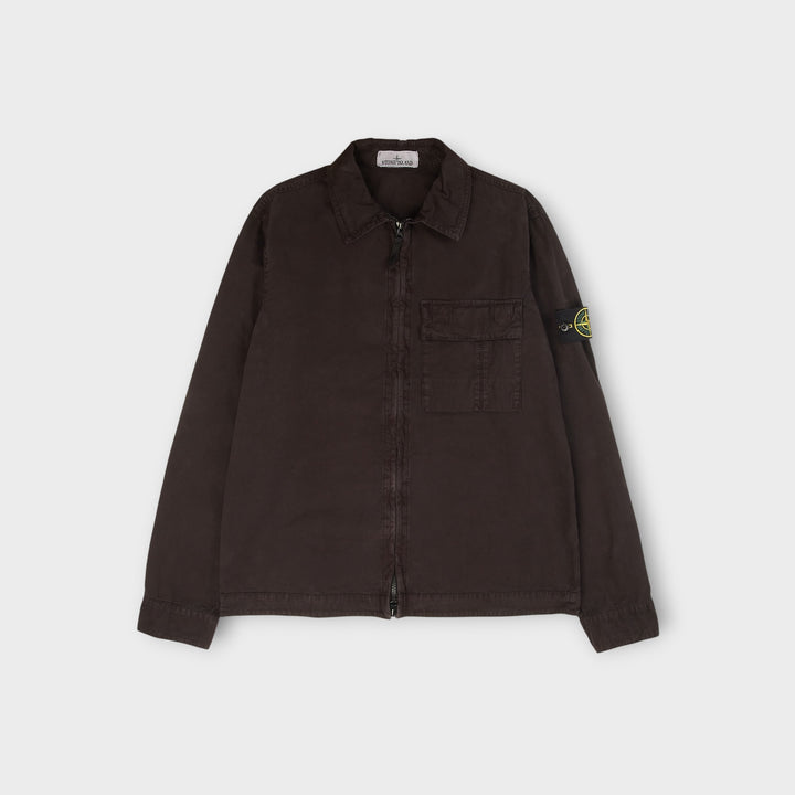 Stone Island overshirt i sort i børstet bomuldscanvas med lynlås og badge