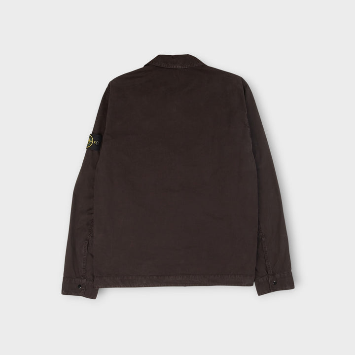 Sort Stone Island overshirt med brystlomme og rå old effect finish