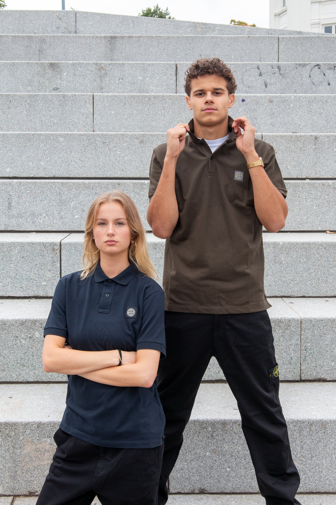 Stone Island Compass Patch Kortærmet Polo i Army