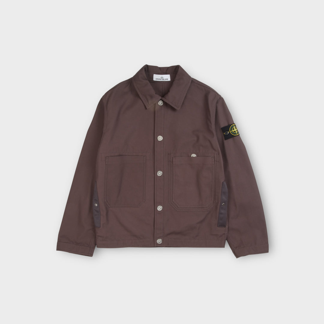 Stone Island Cotton Canvas Coach Jacket i Charcoal Grey set forfra med klassisk coach jacket-design.
