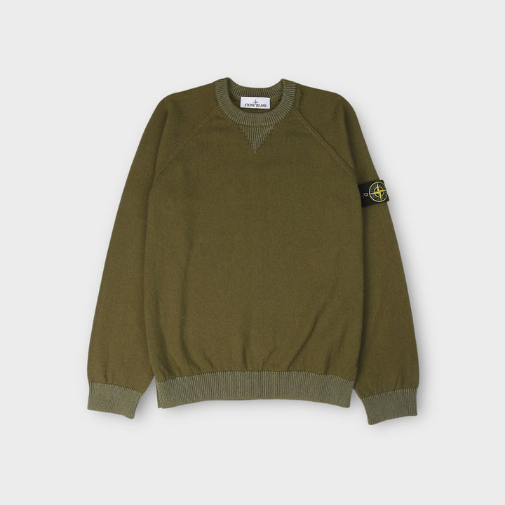 Stone Island Crewneck Jumper Loose Fit i Military Green med Compass badge.
