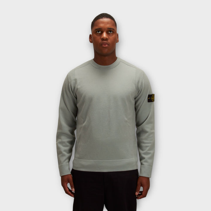 Stone Island 526A1 Uld Crewneck I Lys Grøn