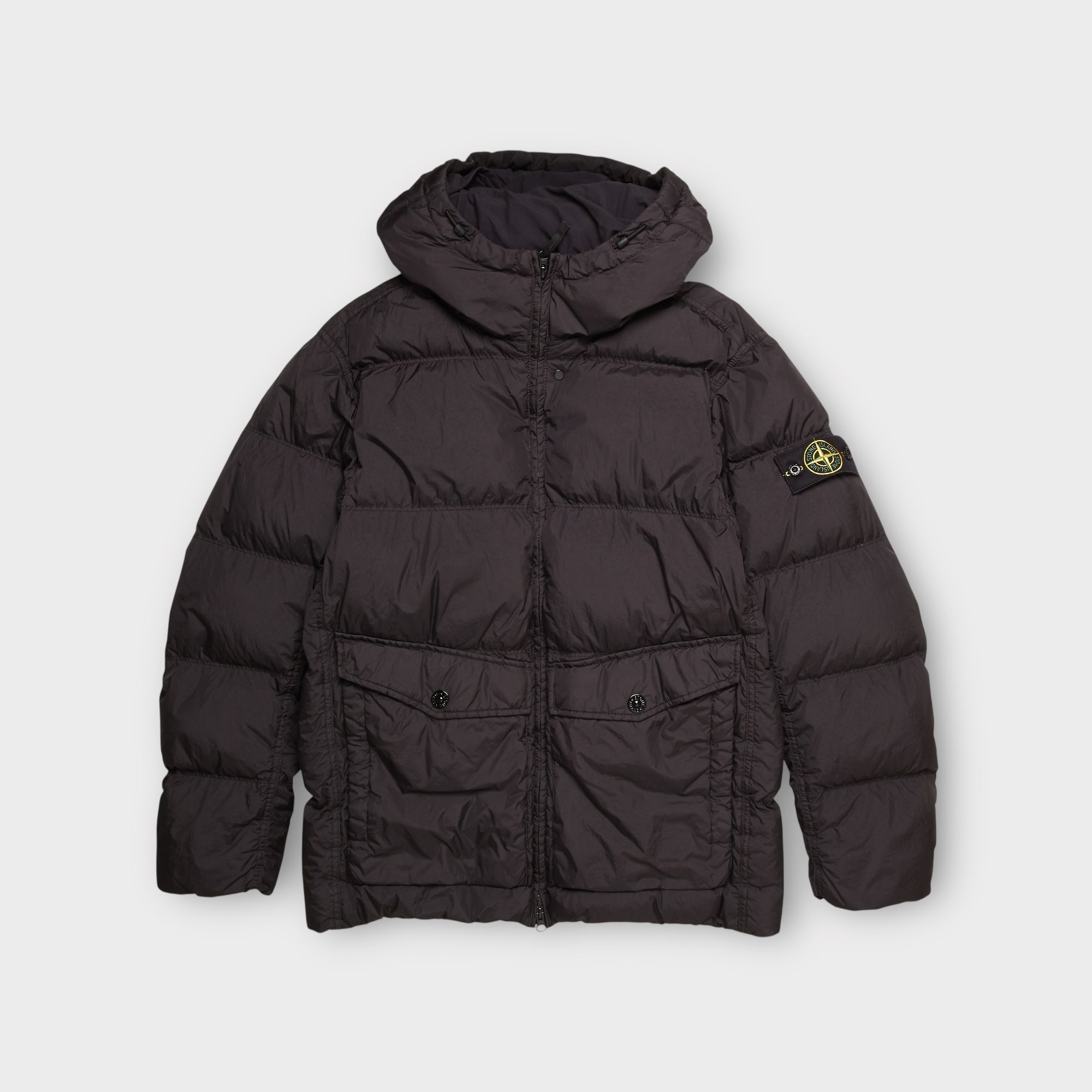 Stone Island Garment Crinkle Reps Down Hooded Jacket In Black – Le