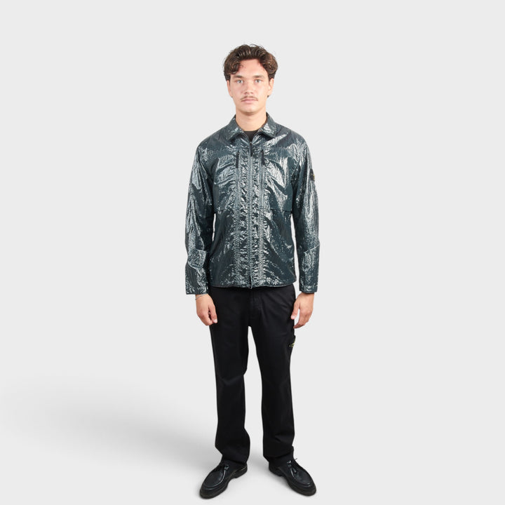 Stone Island Crinkled Nylon Overshirt i Dark Green