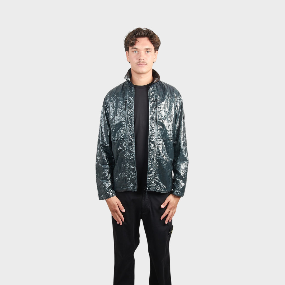 Stone Island Crinkled Nylon Overshirt i Dark Green