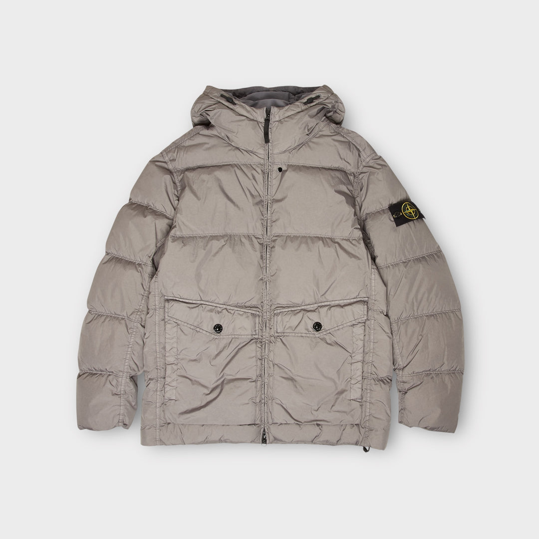Stone Island Garment Crinkle Reps Down Hooded Jacket In Grey – Le