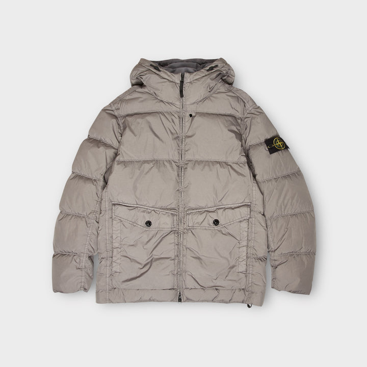 Stone Island Garment Crinkle Reps  Dun Hooded Jakke I Grå