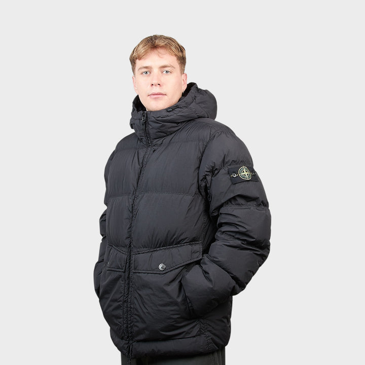 Sort Stone Island Garment Crinkle Reps vinterjakke