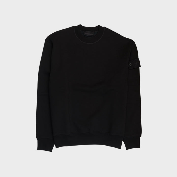 Stone Island Felpa Ghost Crewneck i Sort set forfra med tonalt Compass Badge
