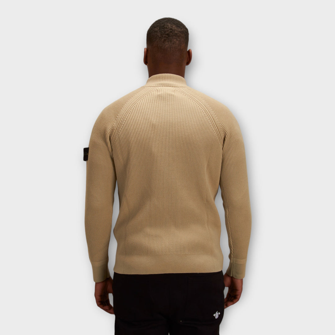 Stone Island 519C2 Full Zip Knit In Sand