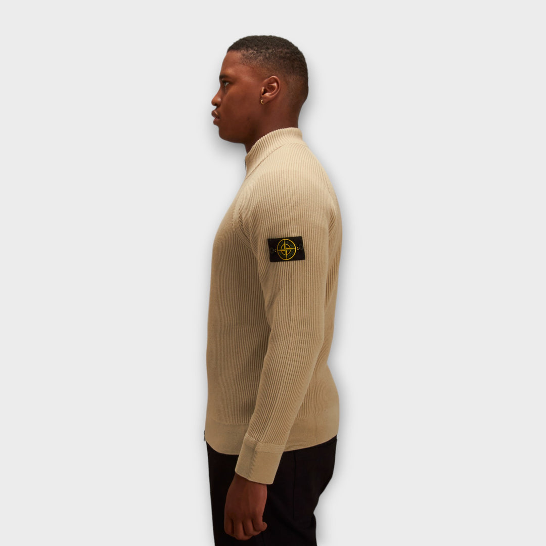 Stone Island 519C2 Full Zip Knit In Sand