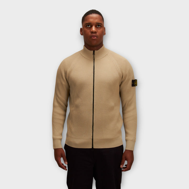 Stone Island 519C2 Full Zip Knit In Sand