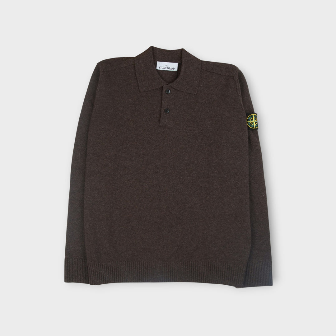 Stone Island Polo Sweater i Lead Grey Melange set forfra med Compass Badge