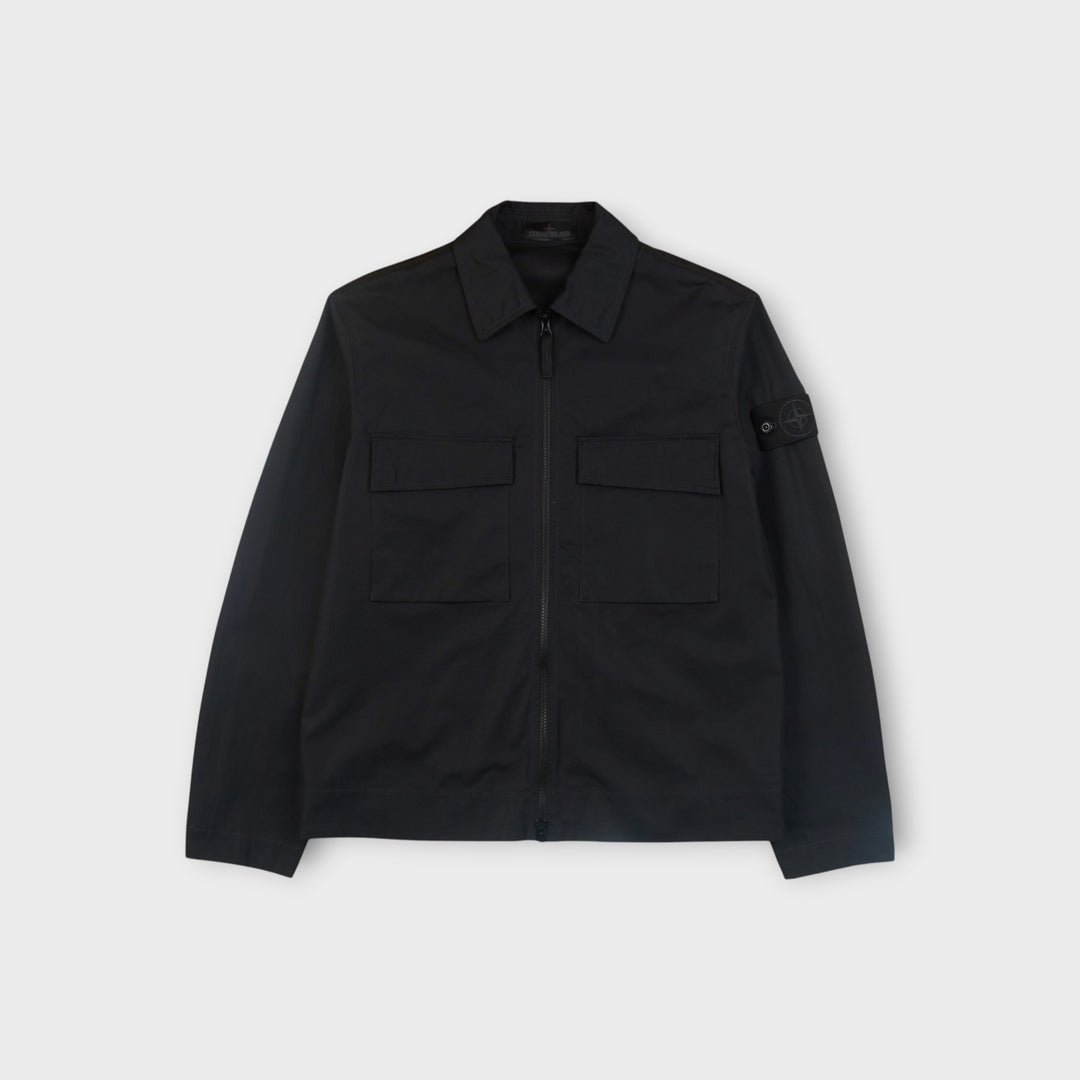 Stone Island Ghost Cotton Canvas Zip Overshirt i sort