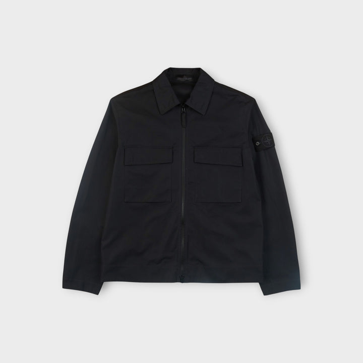 Stone Island Ghost Cotton Canvas Zip Overshirt i sort