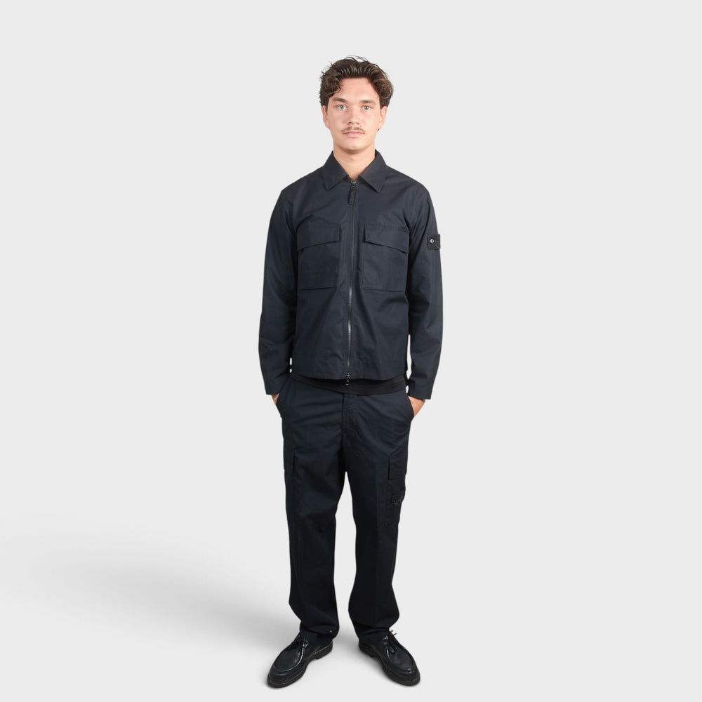 Stone Island Ghost Cotton Canvas Zip Overshirt i Sort