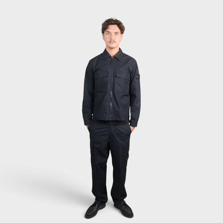 Stone Island Ghost Cotton Canvas Zip Overshirt i Sort