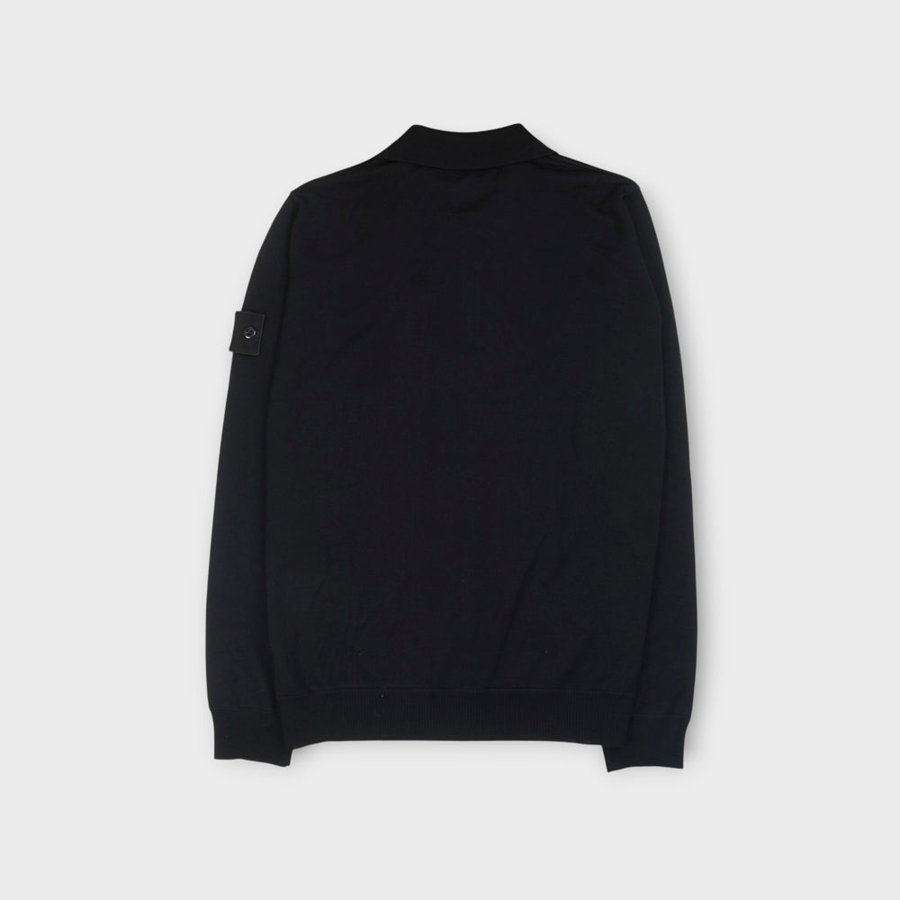 Stone Island Ghost Pure Wool Polo Sweater i Sort set bagfra