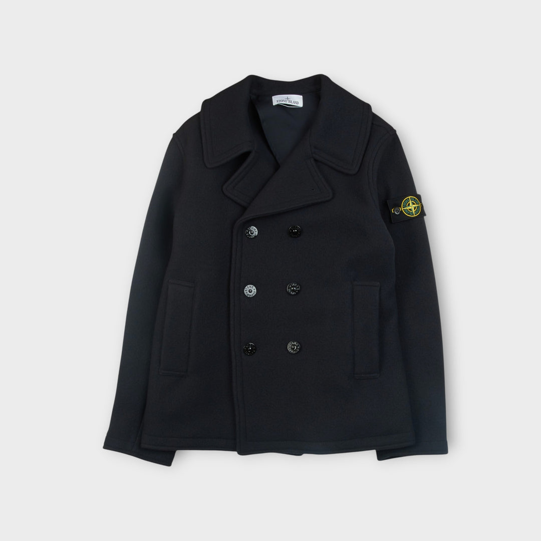 Stone Island Heavy Melton Button Jakke i Navy set forfra