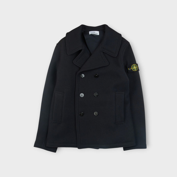 Stone Island Heavy Melton Button Jakke i Navy set forfra