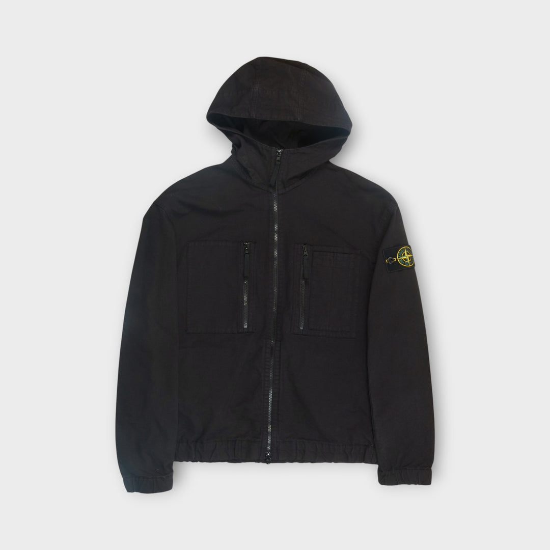 Stone Island Hooded Overshirt i sort med teknisk design