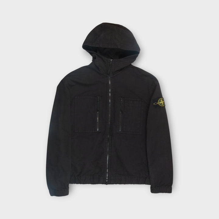 Stone Island Hooded Overshirt i sort med teknisk design